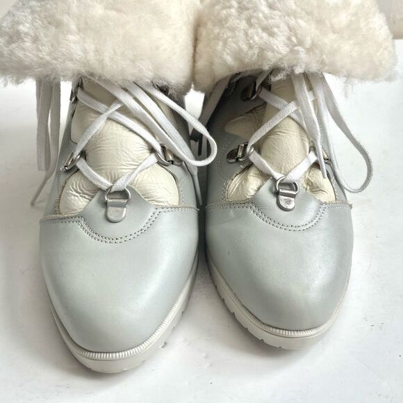 La Canadienne Wedge Heel Boots Pale Dove Gray White Leather Shearling Size 7 - Picture 7 of 13